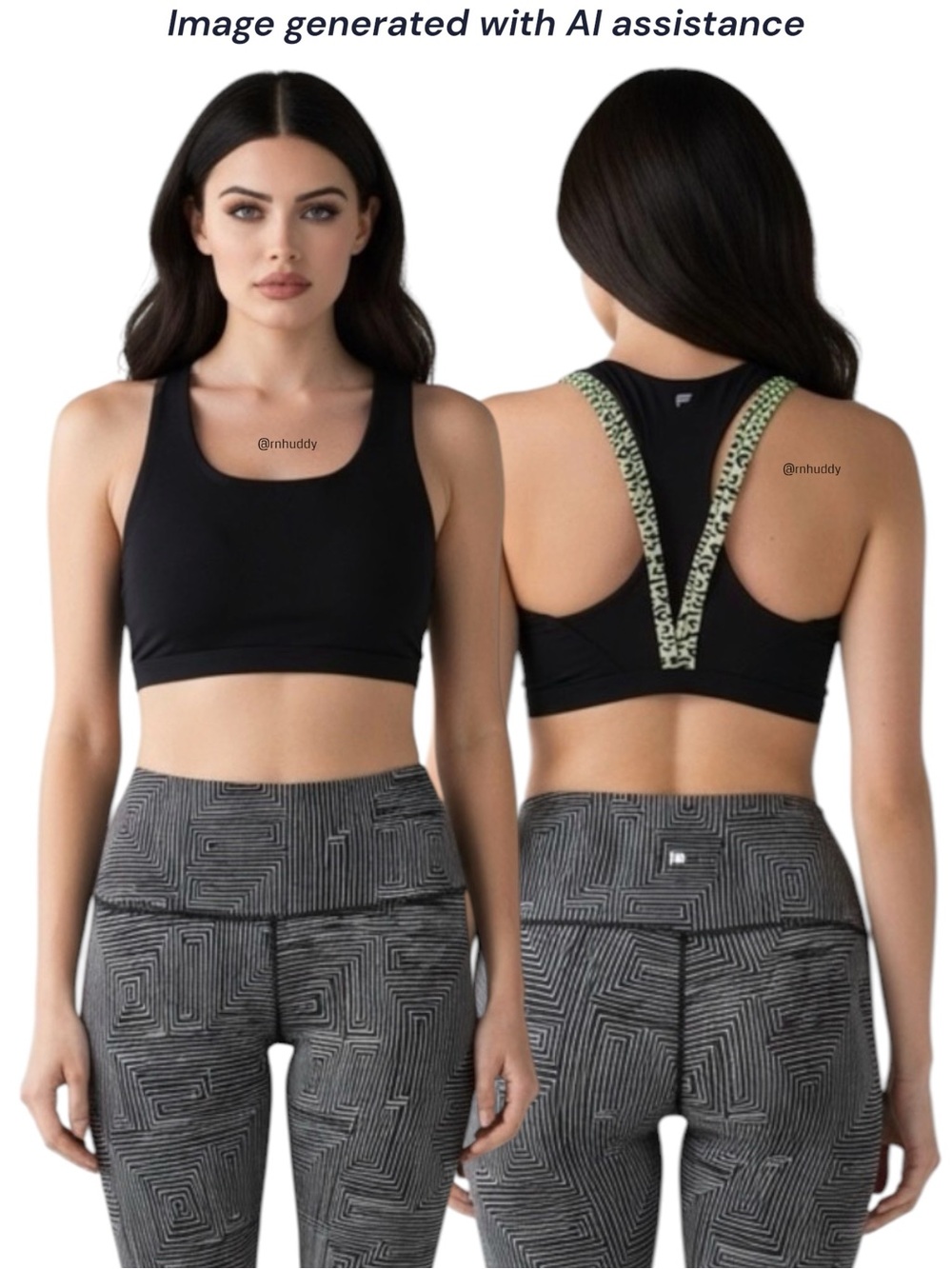 Fabletics M black with animal print detail in Back sports bra